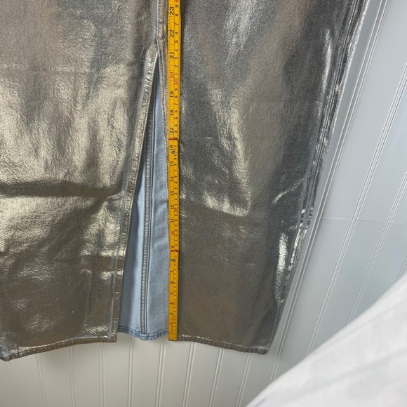 LEVI'S METALLIC GOLD REVOLVE DENIM MAXI SKIRT FRONT SLIT SZ 28 NWT - Picture 9 of 10